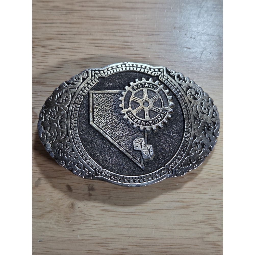 Vintage 1986 Siskiyou Rotary International Nevada Dice Belt Buckle USA Silver